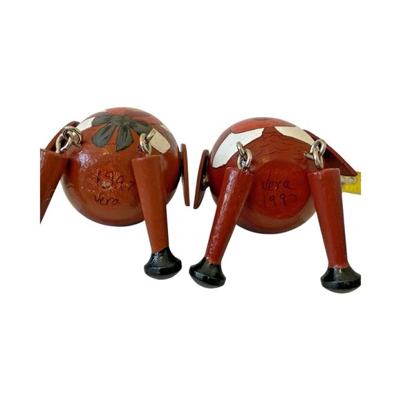 2 Pilgrim Turkey Shelf Sitters Handmade Folk Art Wooden Egg Movable Legs - Picture 7 of 13